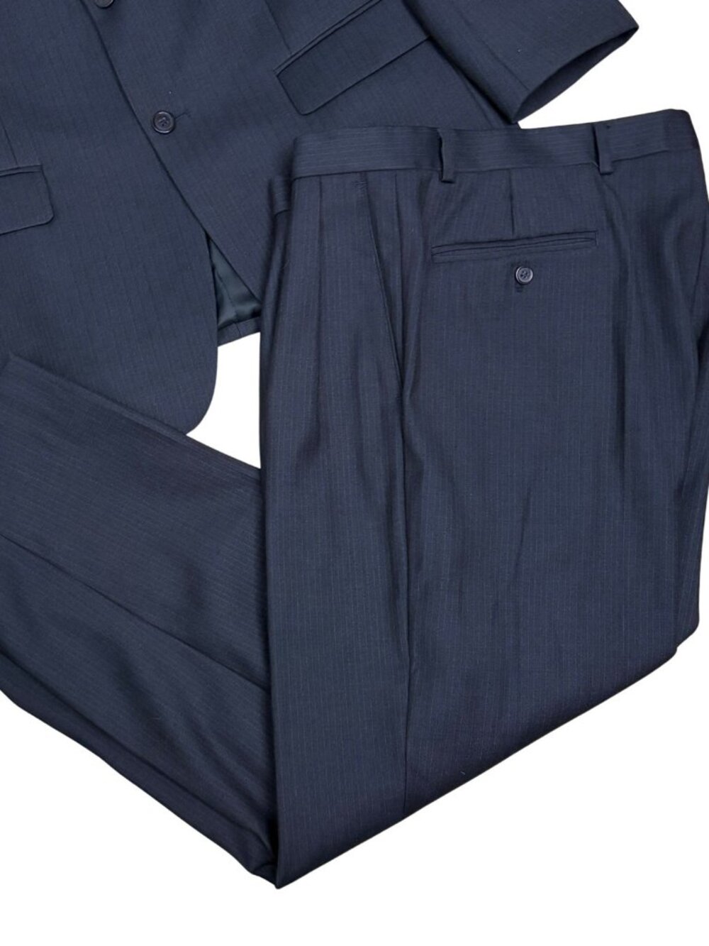 JOSEPH & FEISS PINSTRIPE SUIT Blue Business Casual Formal Blazer Pants Mens 40R - Picture 6 of 11